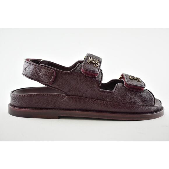 Chanel 21C Burgundy Red Caviar Gold CC Logo Mule Slide Flat Teva Dad Sandal 36 - Picture 2 of 12